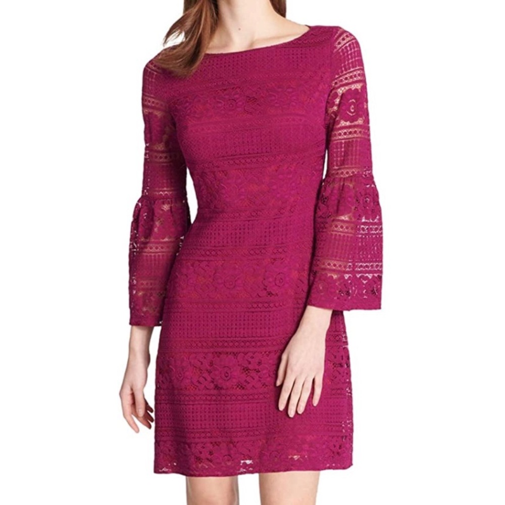 Tommy Hilfiger | Magenta Dress with Lace Bell Sleeves NWT